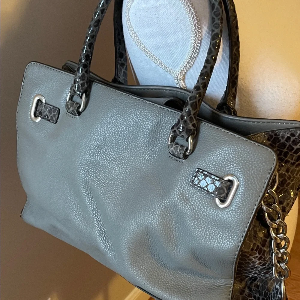 Michael KORS Gray Snake Print Leather Tote Bag